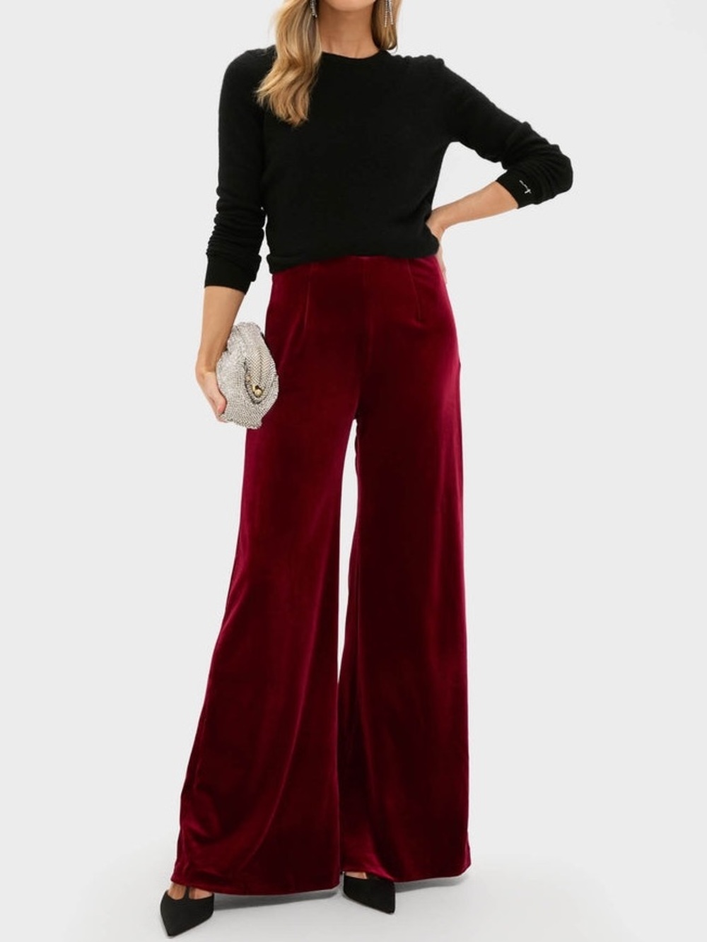 Tuckernuck Red Ribbon Velvet Deja Wide Leg Pants NWT Small